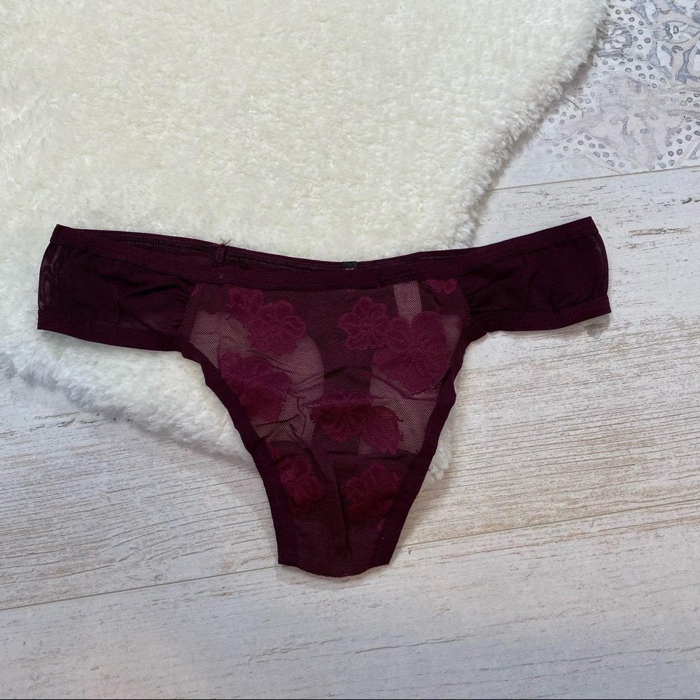 Pink Victoria’s Secret Maroon Floral Extra Low Rise Thong